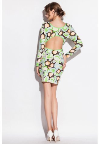 Candy Color Long Sleeve Stone Pattern Print Club Dress