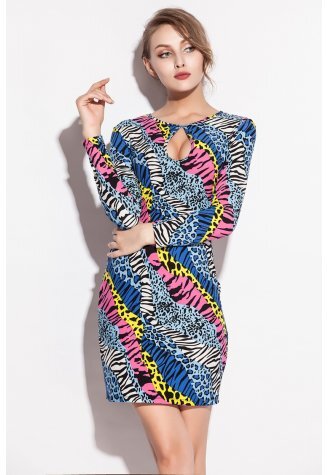 Color Zebra Pattern Print Club Bobycon Dress