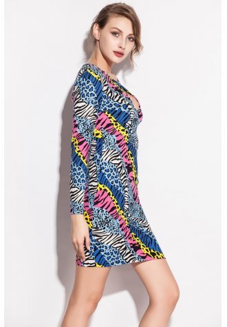 Color Zebra Pattern Print Club Bobycon Dress