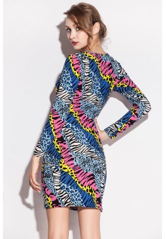 Color Zebra Pattern Print Club Bobycon Dress