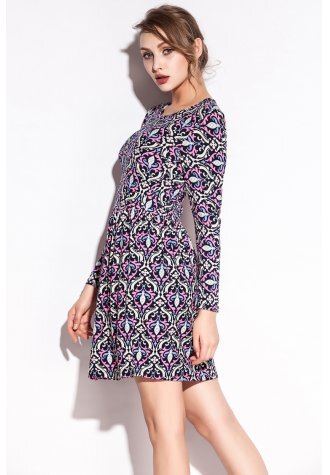 Colorful Bud Pattern Print Stretch Slim Club Dress