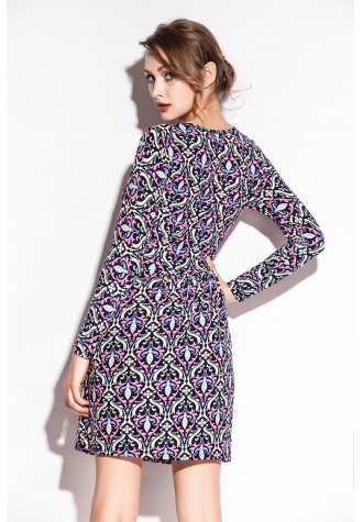 Colorful Bud Pattern Print Stretch Slim Club Dress