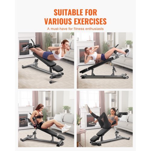 Sit Up Bench, Decline Ab Bench with Reverse Crunch Handle, with 4 Adjustable Height Settings, Heavy Duty Steel, 1000 Lbs Capacity, for Home Gym Workouts, Strength Training, Full Body Muscles