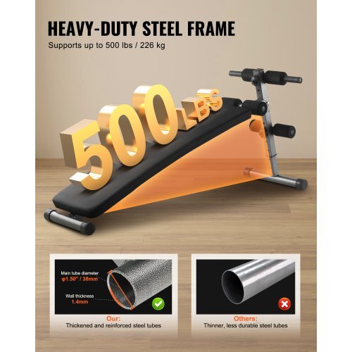Sit Up Bench, Folding Curved Decline Ab Bench, with 5 Adjustable Height Settings, Heavy-Duty Steel, Non-Slip Design, 500 Lbs Capacity for Home Gym Workouts, Strength Training, Full Body Muscles