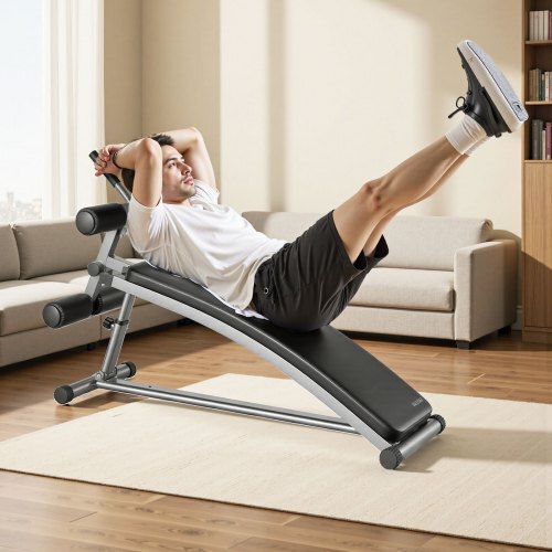 Sit Up Bench, Curved Decline Ab Bench with Reverse Crunch Handle, with 6 Adjustable Height Setting, Heavy Duty Steel, 600 Lbs Capacity for Home Gym Workouts, Strength Training, Full Body Muscles