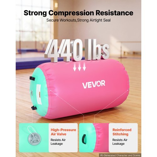 Gymnastics Barrel Air Roller 23.6x40 in Inflatable Tumbling Air Mat, Octagon Tumbler Trainer with Electric Pump, Equipment for Back Handspring Training/Home Use/Gym/Yoga/Cheerleading, Pink