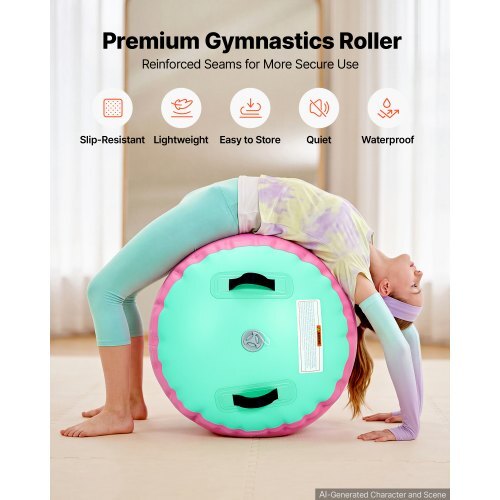 Gymnastics Barrel Air Roller 23.6x40 in Inflatable Tumbling Air Mat, Octagon Tumbler Trainer with Electric Pump, Equipment for Back Handspring Training/Home Use/Gym/Yoga/Cheerleading, Pink