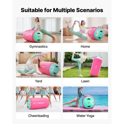 Gymnastics Barrel Air Roller 23.6x40 in Inflatable Tumbling Air Mat, Octagon Tumbler Trainer with Electric Pump, Equipment for Back Handspring Training/Home Use/Gym/Yoga/Cheerleading, Pink