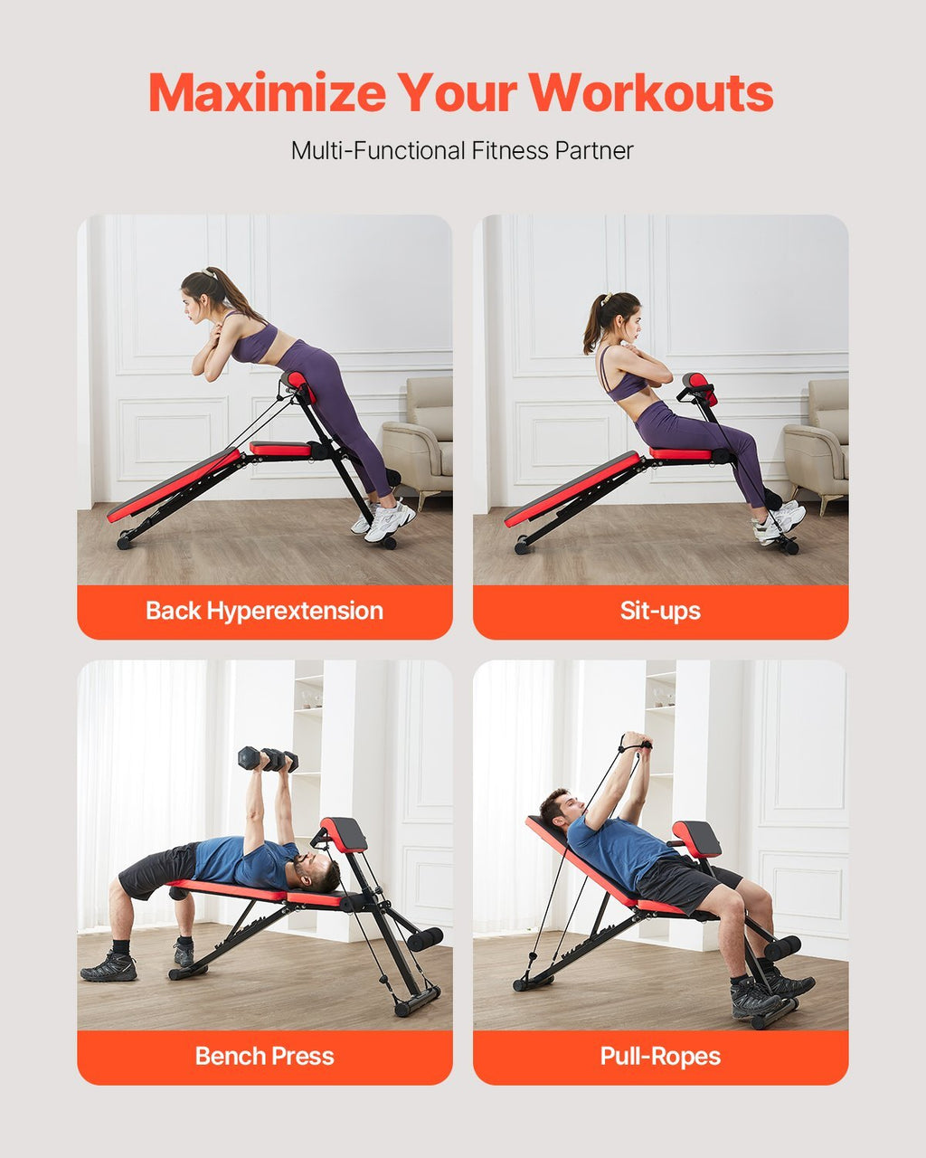 Multi-Functional Weight Bench for Full Body Workout, Roman Chair Hyperextension Bench, 770 lbs Adjustable & Foldable Equipment for Back Arm Core Ab Workout, Sit Up Exercise Machine for Home Gym