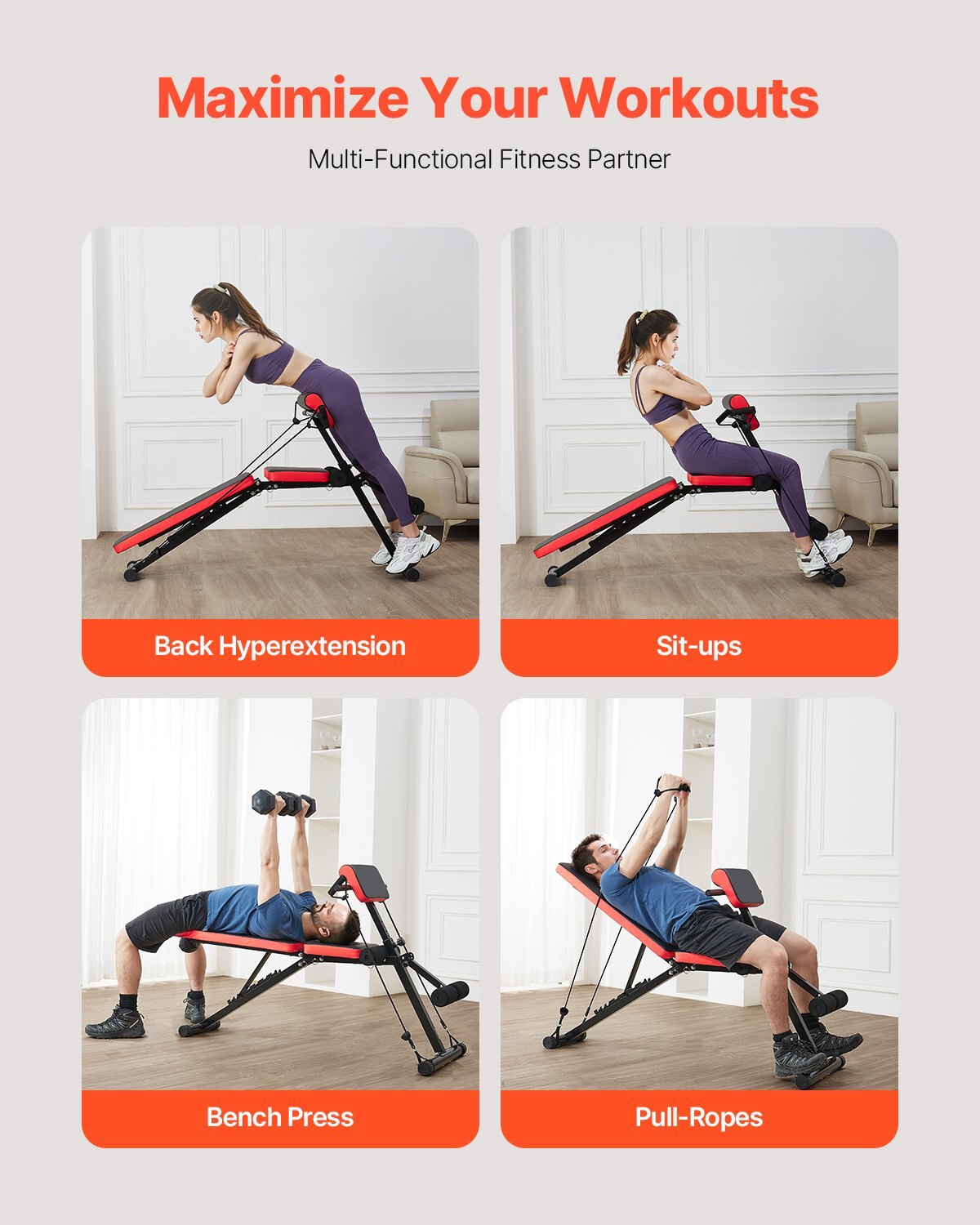 Multi-Functional Weight Bench for Full Body Workout, Roman Chair Hyperextension Bench, 770 lbs Adjustable & Foldable Equipment for Back Arm Core Ab Workout, Sit Up Exercise Machine for Home Gym