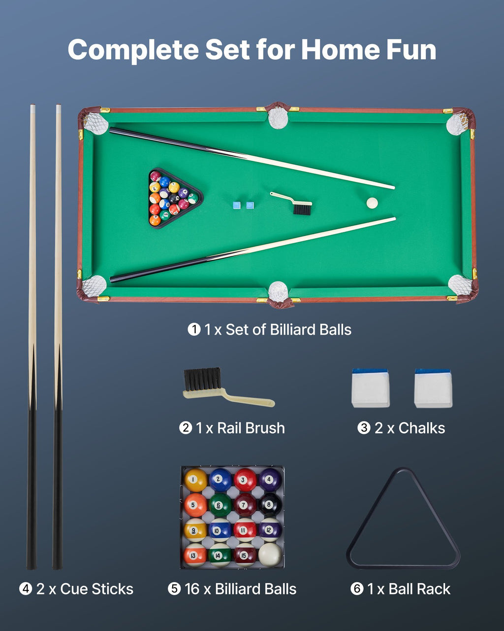 Folding Pool Table, 4.5 ft Portable Billiards Tables, Foldable Space-Saving Entertainment Game Set Includes Ball, Cue, Rack, Chalk, Brush, Brown with Bule Cloth, for Family Use, Recreation Room