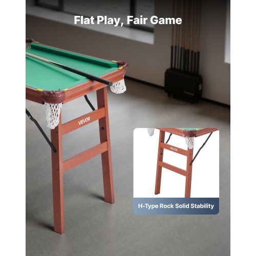 Folding Pool Table, 4.5 ft Portable Billiards Tables, Foldable Space-Saving Entertainment Game Set Includes Ball, Cue, Rack, Chalk, Brush, Brown with Bule Cloth, for Family Use, Recreation Room