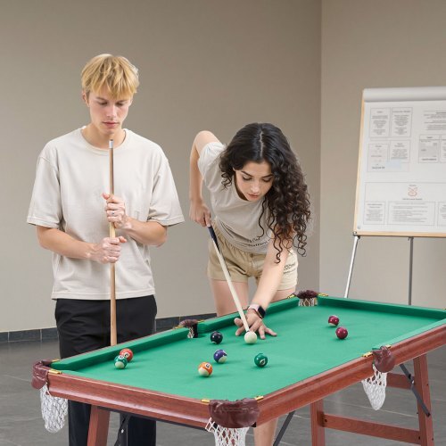 Folding Pool Table, 4.5 ft Portable Billiards Tables, Foldable Space-Saving Entertainment Game Set Includes Ball, Cue, Rack, Chalk, Brush, Brown with Bule Cloth, for Family Use, Recreation Room