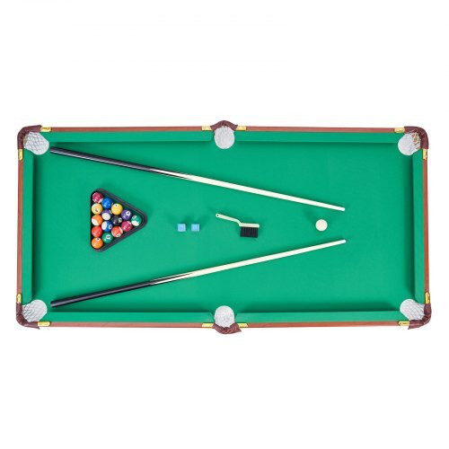 Folding Pool Table, 4.5 ft Portable Billiards Tables, Foldable Space-Saving Entertainment Game Set Includes Ball, Cue, Rack, Chalk, Brush, Brown with Bule Cloth, for Family Use, Recreation Room