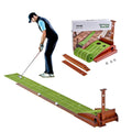 Golf Putting Mat, 2 Hole Indoor Golf Putting Green, Wrinkle-Free Golf Training Aid, Mini Golf Set with Auto-Ball Return, Alignment Guide, 3 Ball, Wood Base, Game Practice Gift for Home Office