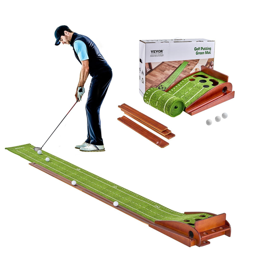 Golf Putting Mat, 5 Hole Indoor Golf Putting Green, Wrinkle-Free Golf Training Aid, Mini Golf Set  with Auto-Ball Return, Alignment Guide, 3 Ball, Wood Base, Game Practice Gift for Home Offic