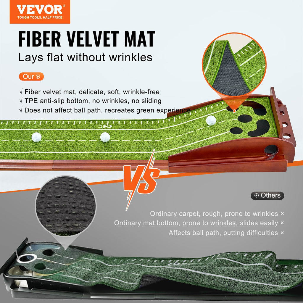 Golf Putting Mat, 5 Hole Indoor Golf Putting Green, Wrinkle-Free Golf Training Aid, Mini Golf Set  with Auto-Ball Return, Alignment Guide, 3 Ball, Wood Base, Game Practice Gift for Home Offic