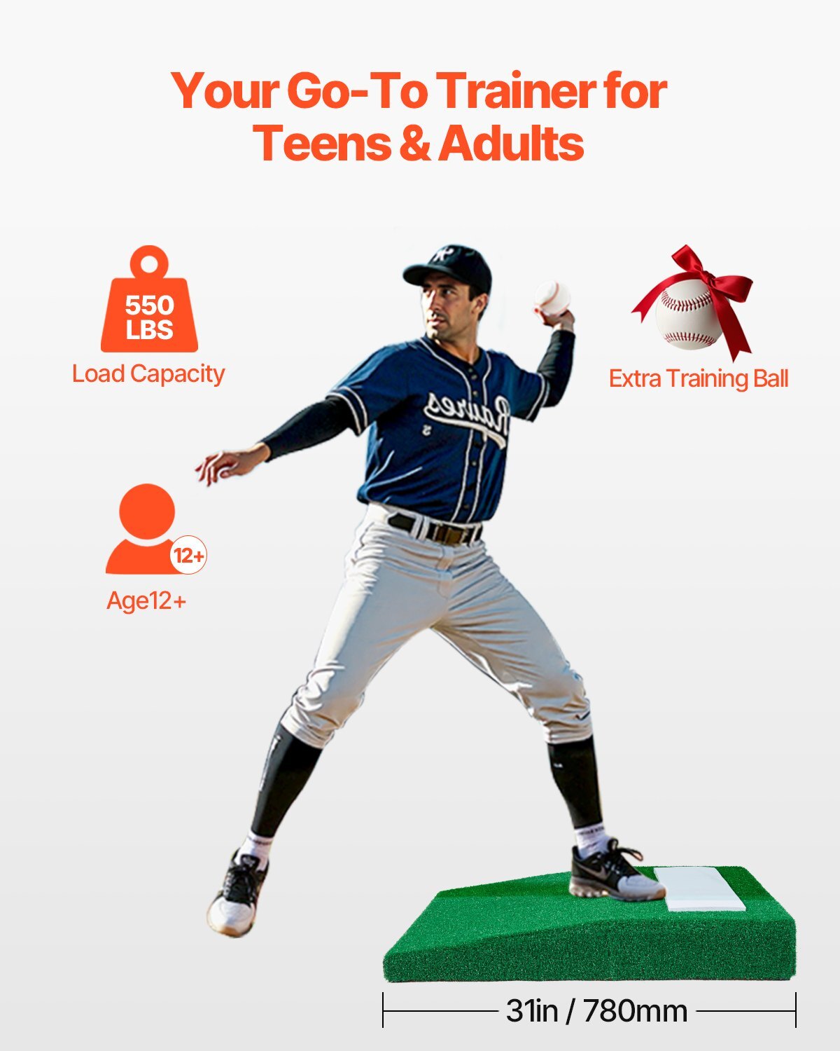 Pitching Mound, Portable Baseball Pitcher's Mound, 31 in Indoor Outdoor Pitching Practice and Training Equipment, Softball Pitching Aids with Antifade Turf, Pitching Rubber, Carry Handle