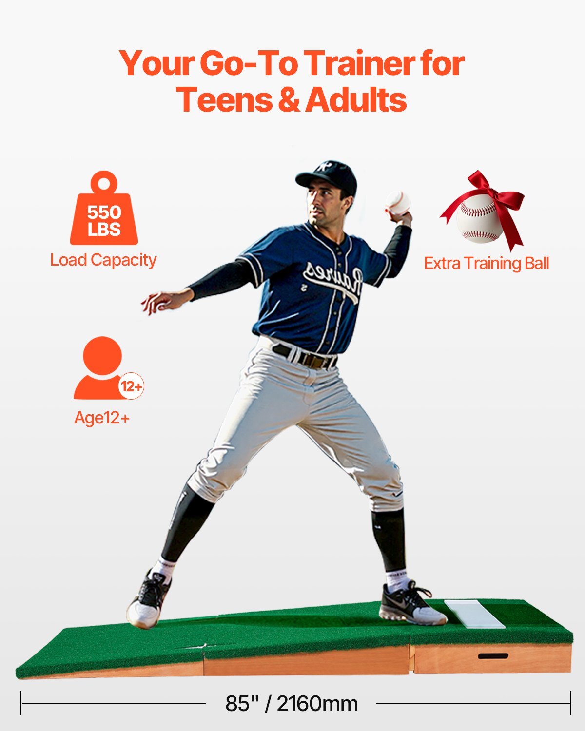 Pitching Mound, Portable Baseball Pitcher's Mound, 85 in Indoor Outdoor Pitching Practice and Training Equipment, Softball Pitching Aids with Antifade Turf, Pitching Rubber, Adjustable Base