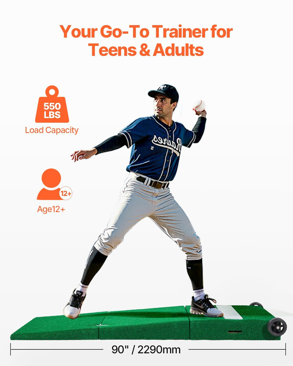 Pitching Mound, Portable Baseball Pitcher's Mound, 90 in IIndoor Outdoor Pitching Practice and Training Equipment, Softball Pitching Aids with Antifade Turf, Pitching Rubber, Carry Handles