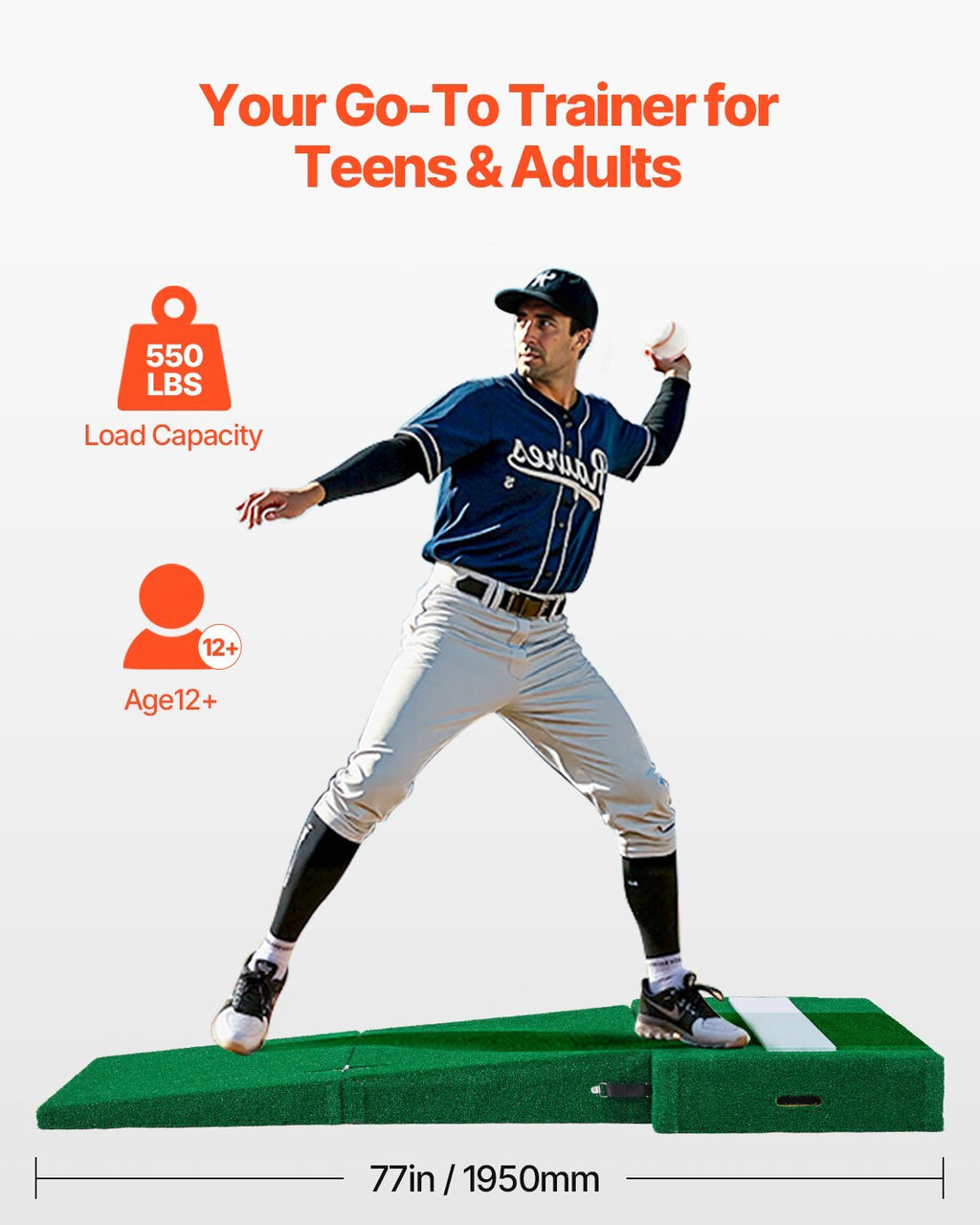 Pitching Mound, Portable Baseball Pitcher's Mound, 77 in IIndoor Outdoor Pitching Practice and Training Equipment, Softball Pitching Aids with Antifade Turf, Pitching Rubber, Carry Handles