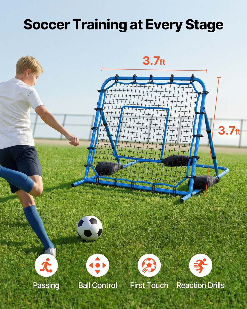 Soccer Rebounder Net, Quick-Switch Angle Soccer Goal Rebounder for Control, Passing Practice, Heavy-Duty Iron Frame & PE Net, Easy Setup Ball Training Equipment for Teens&Adults,3.7 x 3.7 ft
