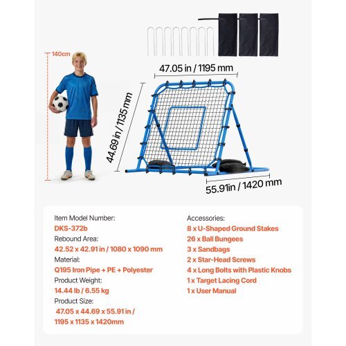 Soccer Rebounder Net, Quick-Switch Angle Soccer Goal Rebounder for Control, Passing Practice, Heavy-Duty Iron Frame & PE Net, Easy Setup Ball Training Equipment for Teens&Adults,3.7 x 3.7 ft