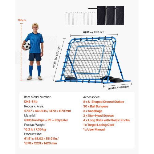 Soccer Rebounder Net, Quick-Switch Angle Soccer Goal Rebounder for Control, Passing Practice, Heavy-Duty Iron Frame & PE Net, Easy Setup Ball Training Aids & Equipment for Teens&Adults,5 x 4 ft