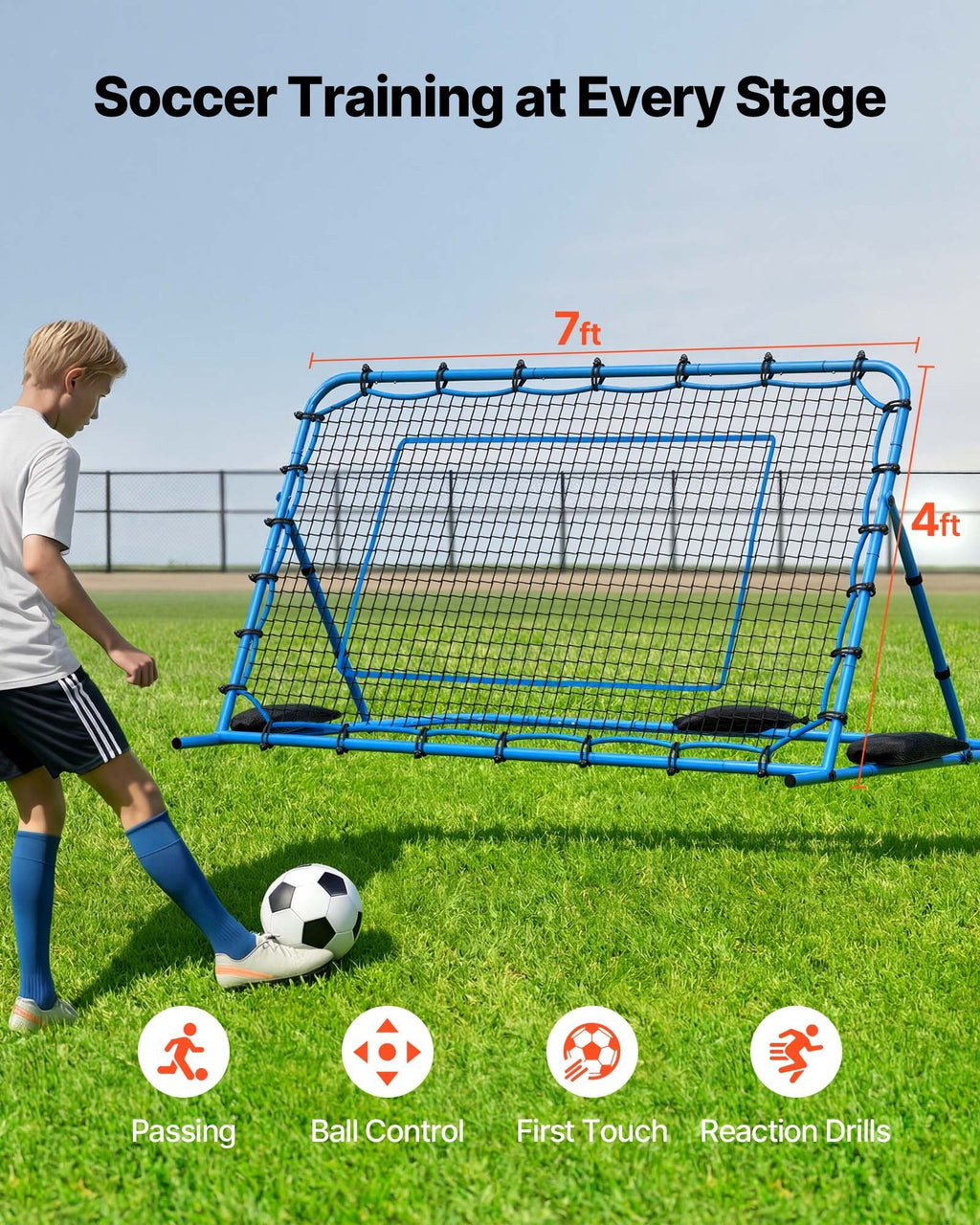 Soccer Rebounder Net, Quick-Switch Angle Soccer Goal Rebounder for Control, Passing Practice, Heavy-Duty Iron Frame & PE Net, Easy Setup Ball Training Aids & Equipment for Teens&Adults,7 x 4 ft