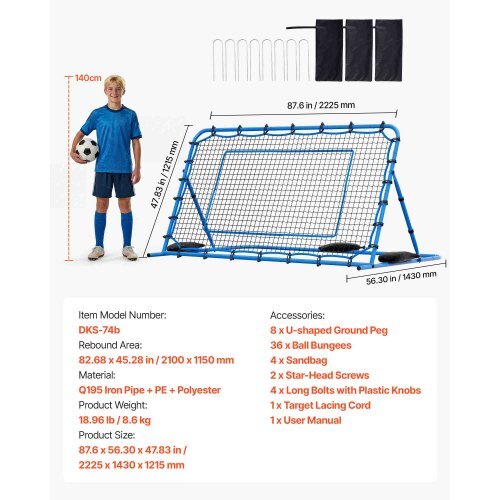 Soccer Rebounder Net, Quick-Switch Angle Soccer Goal Rebounder for Control, Passing Practice, Heavy-Duty Iron Frame & PE Net, Easy Setup Ball Training Aids & Equipment for Teens&Adults,7 x 4 ft