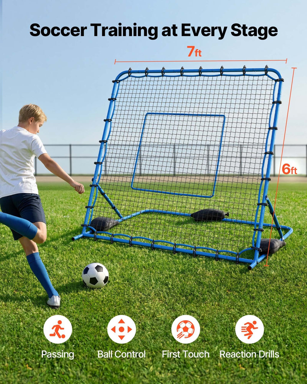 Soccer Rebounder Net, Quick-Switch Angle Soccer Goal Rebounder for Control, Passing Practice, Heavy-Duty Iron Frame & PE Net, Easy Setup Ball Training Aids & Equipment for Teens&Adults,7 x 6 ft
