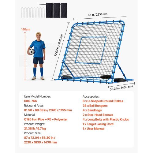 Soccer Rebounder Net, Quick-Switch Angle Soccer Goal Rebounder for Control, Passing Practice, Heavy-Duty Iron Frame & PE Net, Easy Setup Ball Training Aids & Equipment for Teens&Adults,7 x 6 ft