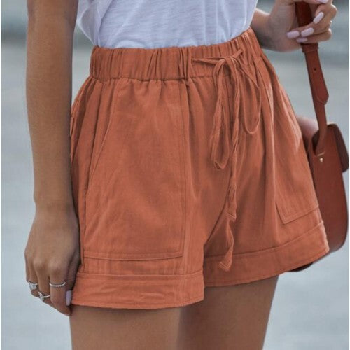 High Fashion Wholesale Clothings Casual Style High Waist Women Shorts - Orange